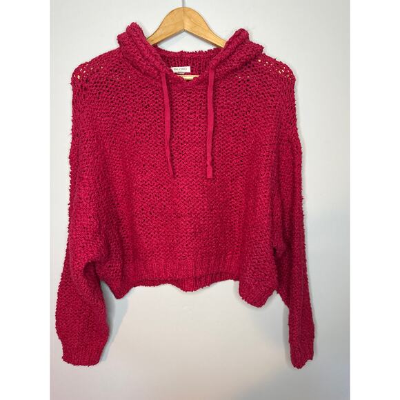 Anthropologie Sweaters - Anthropologie Pilcro NWOT Sailcloth Hooded Sweater Red Raspberry Oversized Sz M